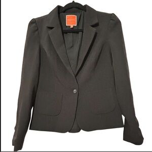 ModCloth Office Siren Lapel Neck Button Front Pocket Ruffle Black Blazer Medium